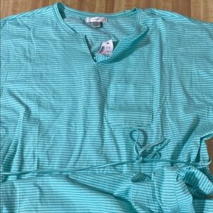 CJ Banks Teal Striped Midi Dress